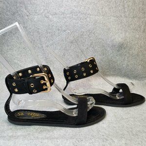 *  So Me  Black Suede Detailed Ankle Cuff Flat Sandals Size…